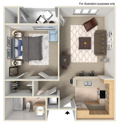 1 bed 1 bath floor plan F at Nobel Court, California